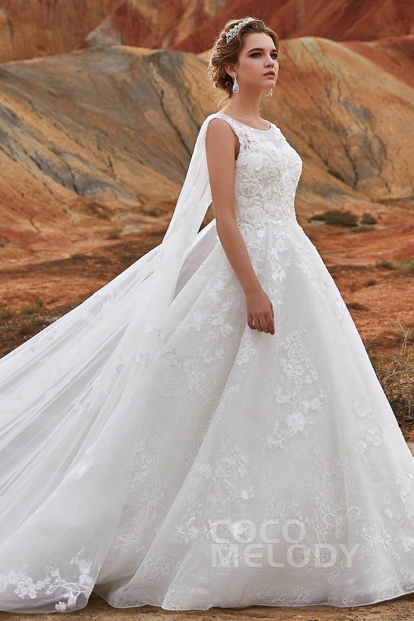 A-Line Cathedral Train Lace Wedding Dress LD5766 - COCOMELODY
